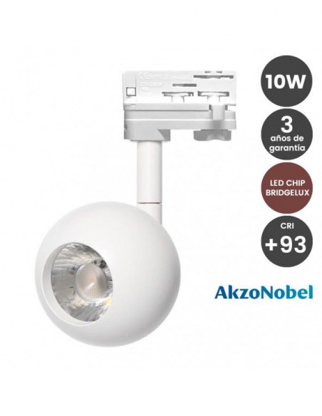 FOCO LED 10W BLANCO CARRIL TRIFASICO CHIP BRIDGELU