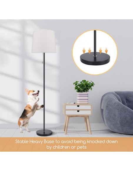 PIE SALON E27 NEGRO CON PANTALLA Y TIRADOR 