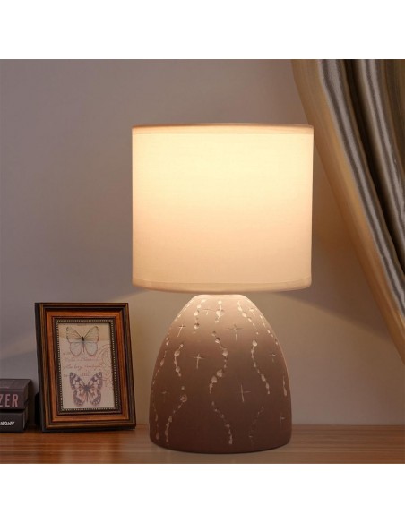 SOBREMESA E14 CERAMICA GRIS DECORADA CON PANTALLA