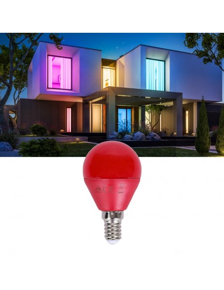 BOMBILLA ESFERICA LED 4W E14 ROJA
