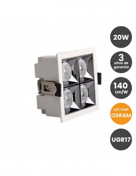 MINI DOWNLIGHT 20W CUADRADO CHIP OSRAM 3000ºK