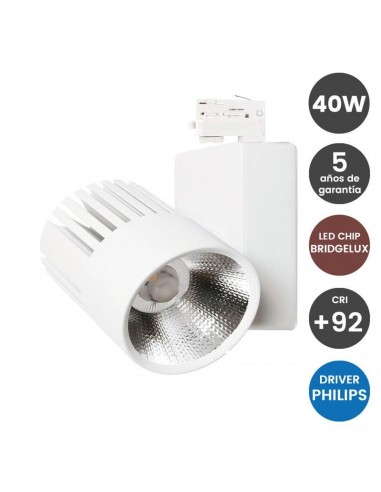 FOCO DE CARRIL TRIFASICO BLANCO 40W CRI 92 4000K