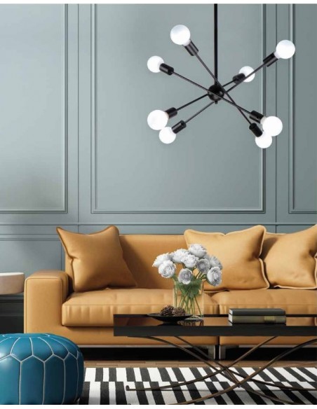 LAMPARA 6 LUCES 8XE27 NEGRA 2