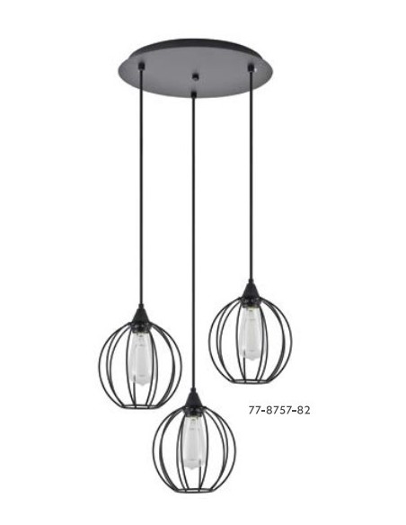 LAMPARA PLAFON COLGANTE 3XE27 LUCES NEGRA