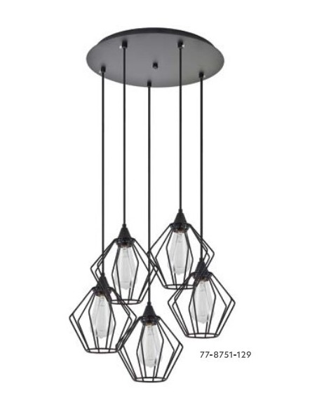 LAMPARA PLAFON COLGANTE 5XE27 LUCES NEGRA