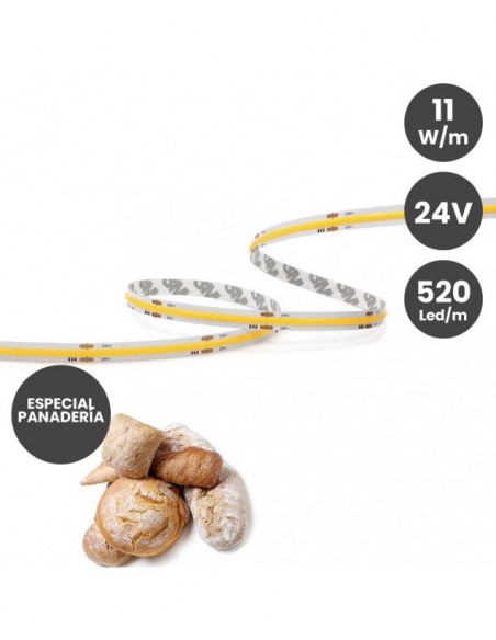 TIRA LED 24V COB 11W/M PANADERIA IP20 520 CHIP