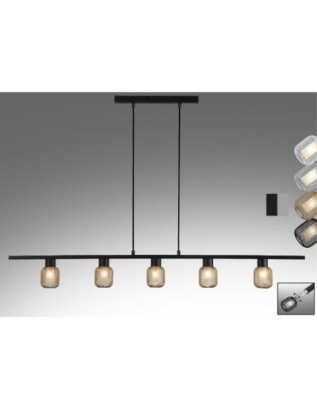 REGLETA COLGANTE REJILLA 5 LUCES NEGRO PLATA