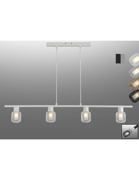 REGLETA COLGANTE REJILLA 4 LUCES NEGRA PLATA