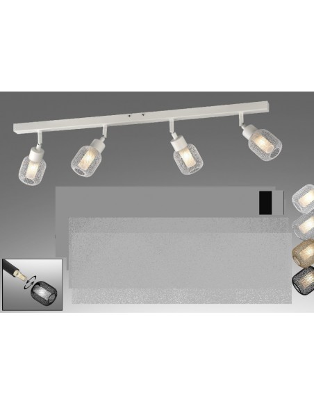 REGLETA G9 REJILLA 4 LUCES NEGRA PLATA