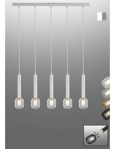 REGLETA COLGANTE G9 LINEAL 5 LUCES BLANCA PLATA