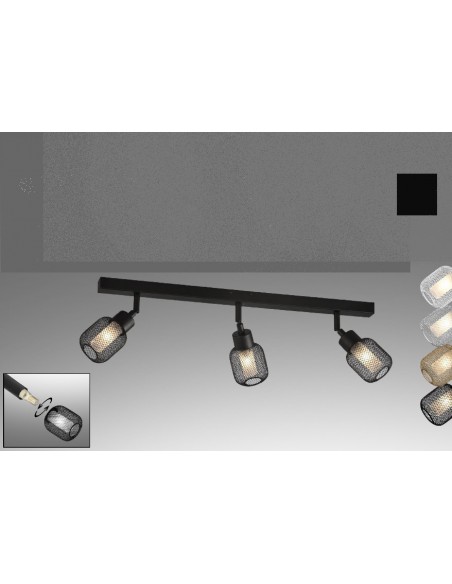 REGLETA COLGANTE REJILLA 3 LUCES NEGRA