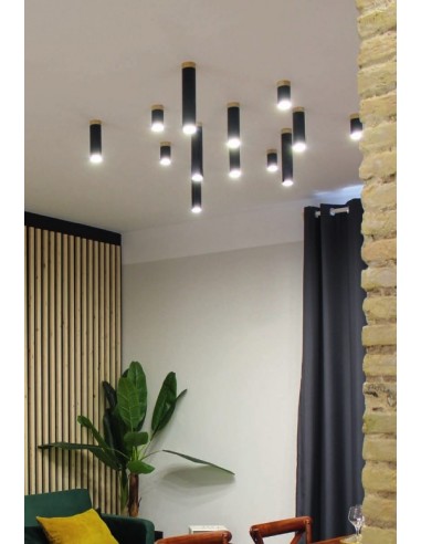 FOCO GU10 PLAFON 1 LUZ NEGRO MADERA...