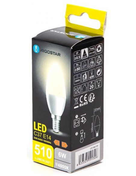 BOMBILLA 6W VELA E14 BLANCA 4000`K