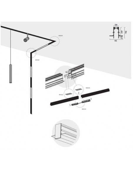 MAGNETO * CARRIL MAGNETICO EMPOTRAR 1M NEGRO 2