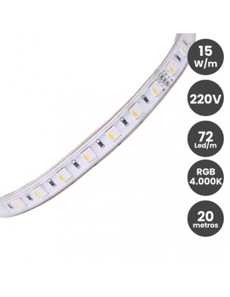 TIRA LED 220V RGB 4000ºK  IP65 ROLLO 20m