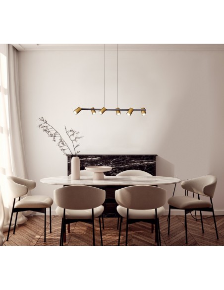 LAMPARA LINEAL 6 LUCES NEGRO ORO GU10 2