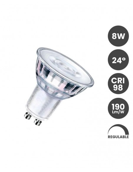 LED GU10 8W CRISTAL 24º 6000K REGULABLE NO FLICK