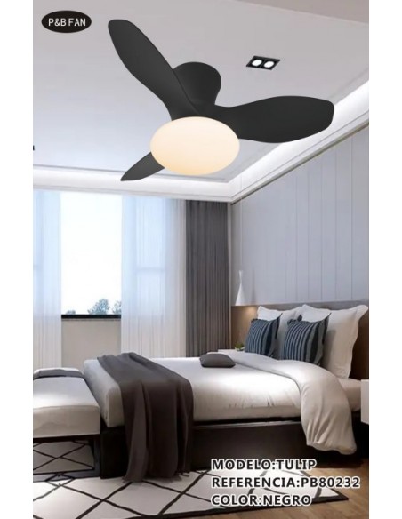 VENTILADOR DC TULIP LED 18W 18W CCT NEGRO