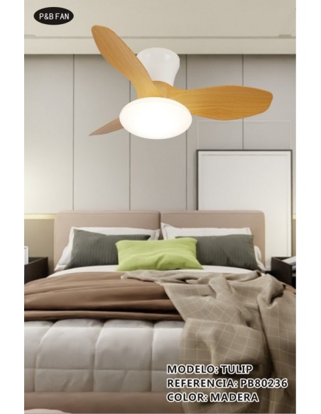 VENTILADOR DC TULIP LED 18W 18W MADERA 6 VELC  CCT