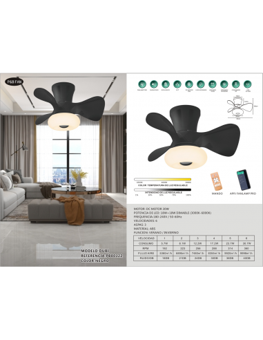 VENTILADOR DC DUBI WIFI LED 18+18W... VENTILADOR DC DUBI WIFI LED 18+18W...
