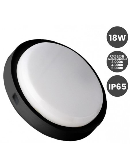 APLIQUE EXTERIOR REDONDO 18W SELECCIONABLE NEGRO