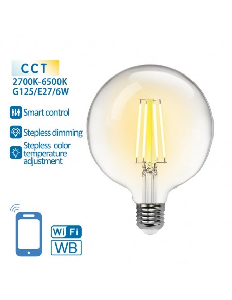 BOMBILLA GLOBO G125 SMART FILAMENTO 6W CCT TRANSPA
