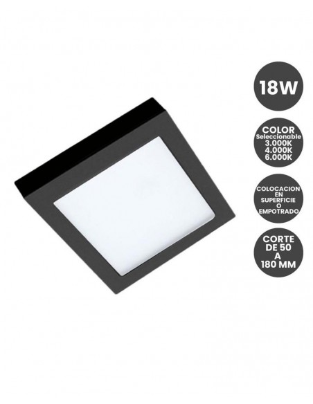DOWNLIGHT CUADRADO NEGRO 18W AJUSTABLE Y CCT