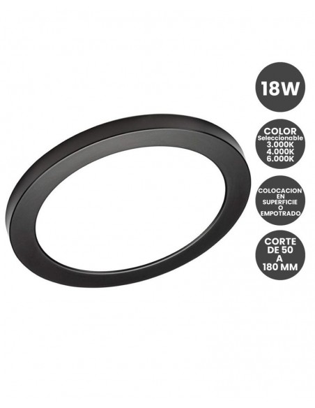 DOWNLIGHT REDONDO NEGRO 18W AJUSTABLE Y CCT
