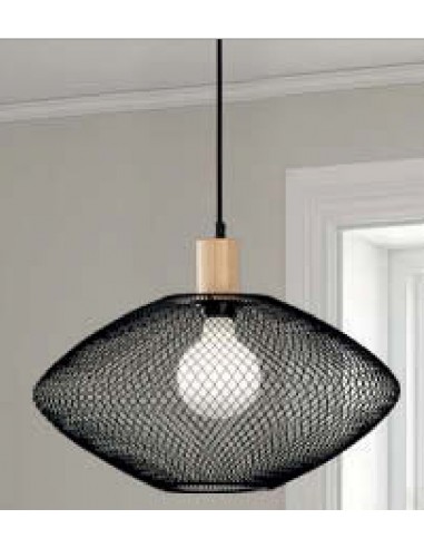 COLGANTE E27 REJILLA NEGRO MADERA 420X1400mm
