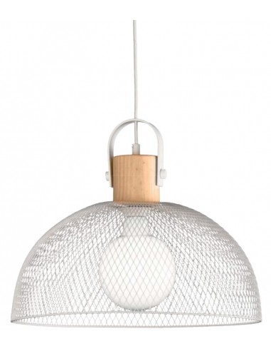 COLGANTES E27 CALADO REJILLA BLANCO MADERA