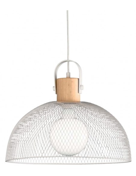 COLGANTES E27 CALADO REJILLA BLANCO MADERA