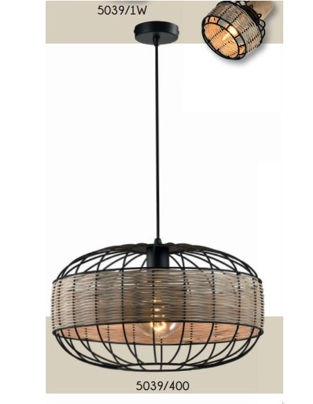 COLGANTE E27 NEGRO MADERA BAMBU 40CM