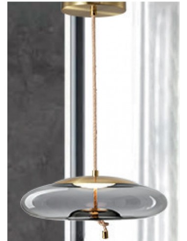 COLGANTE CRISTAL  GRIS AHUMADO CUERO 30cm