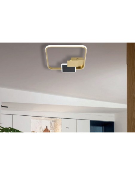 PLAFON CCT CUADRADO 28W ORO NEGRO 40CM CON MANDO 2