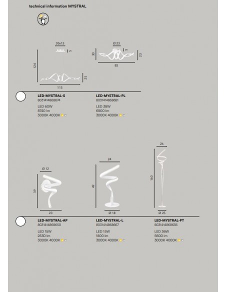 MYSTRAL LAMPARA 60W BLANCO 3000ºK Y 4000ºK 2
