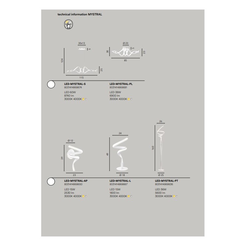 MYSTRAL SOBREMESA 15W BLANCO 3000ºK,...