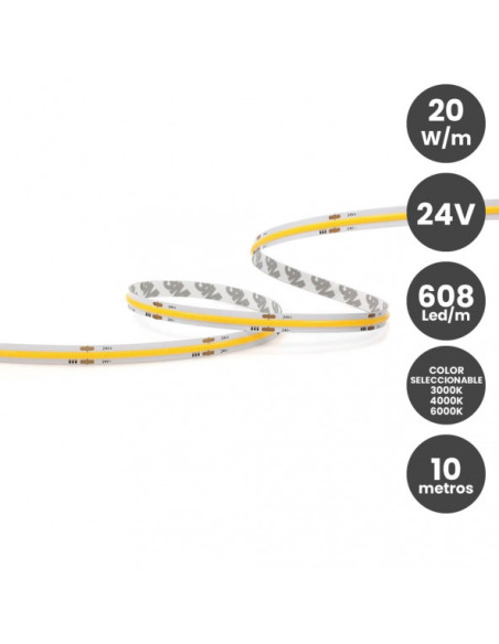 TIRA LED 24V 20W COB  608 LED/M CCT ROLLO DE 10M