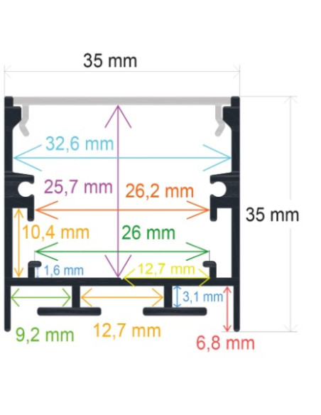 PERFIL SUPERFICIE NEGRO 2000X35X35mm