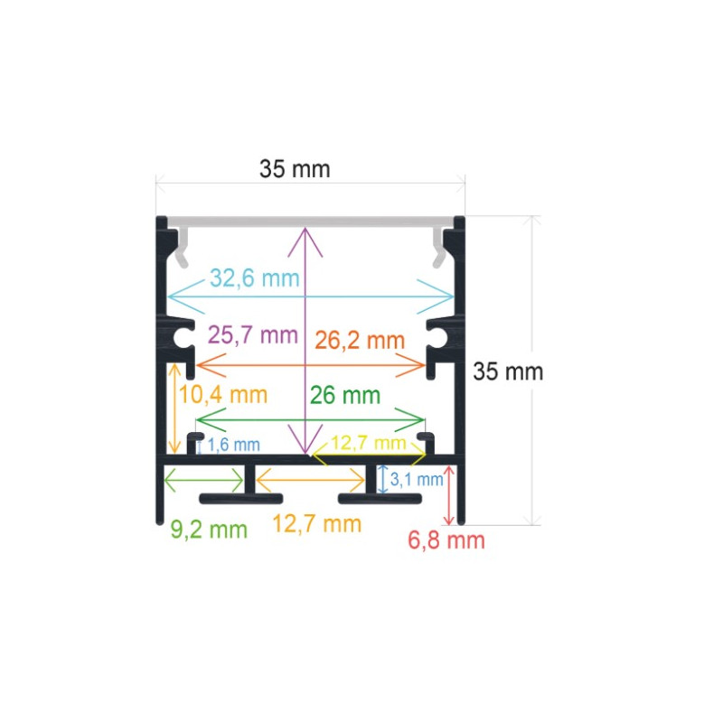 PERFIL SUPERFICIE NEGRO 2000X35X35mm