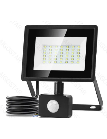 PROYECTOR NEGRO 30W CON SENSOR DE MOVIMIENTO 6500K