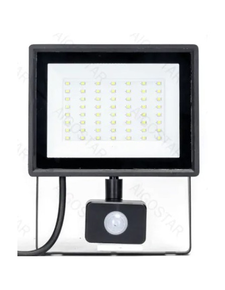 PROYECTOR NEGRO 50W CON SENSOR DE MOVIMIENTO 6500K