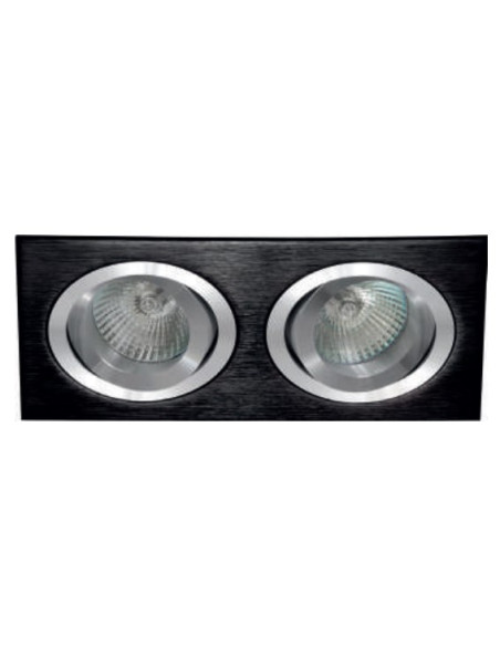 EMPOTRALE RECTANGULAR 2 LUCES NEGRO ARO ALUMINIO