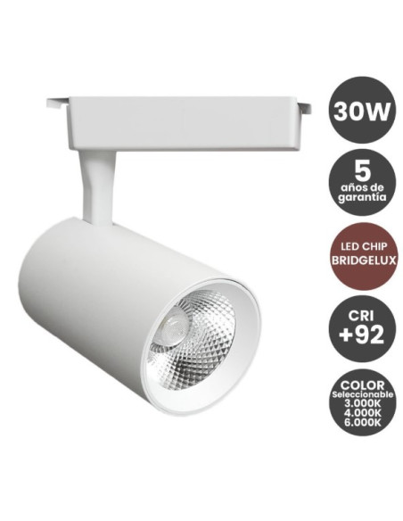 FOCO CARRIL MONOFASICO BLANCO 30W CCT BRIDGELUX  