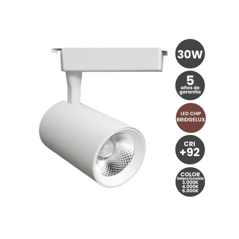 FOCO CARRIL MONOFASICO BLANCO 30W CCT BRIDGELUX  