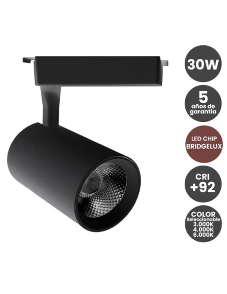 FOCO CARRIL MONOFASICO NEGRO 30W CCT BRIDGELUX  