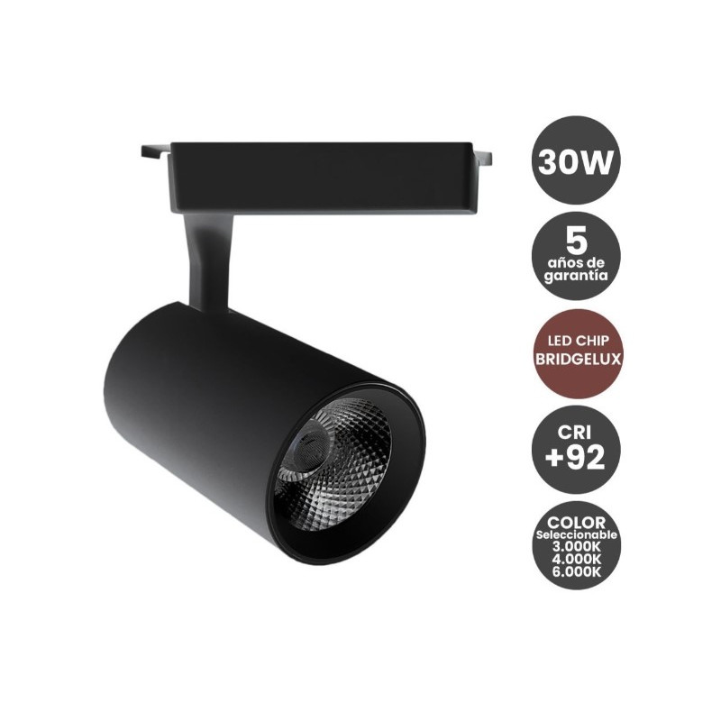 FOCO CARRIL MONOFASICO NEGRO 30W CCT BRIDGELUX  