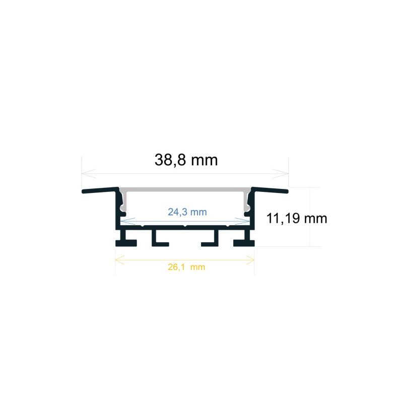 PERFIL ALUMINIO DE EMPOTRAR 38X11mm