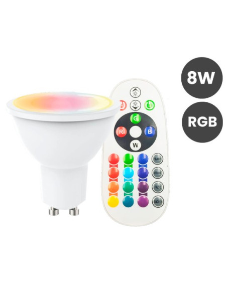 BOMBILLA GU10 8W RGB   3000K  CON MANDO