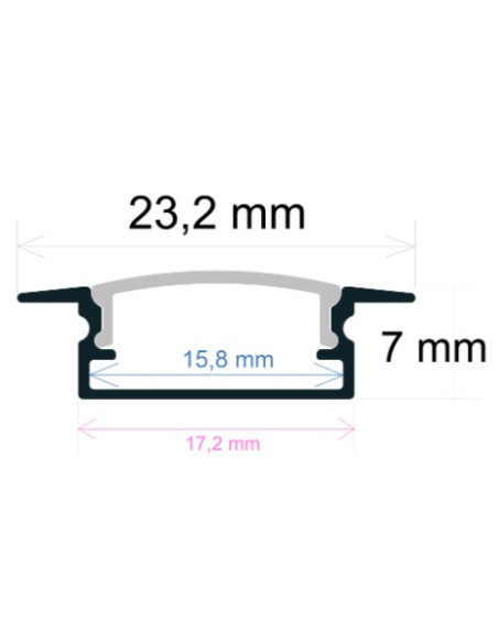 PERFIL EMPOTRAR 2 METROS ALUMINIO NEGRO 23 2mmx7mm
