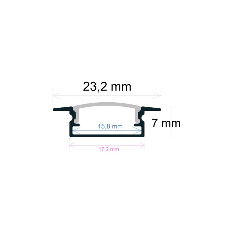 PERFIL EMPOTRAR 2 METROS ALUMINIO NEGRO 23 2mmx7mm